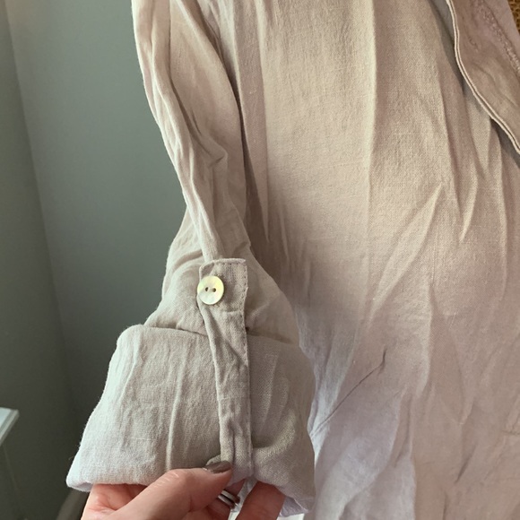 Elena Baldi Linen Shirt Dress Natural color 3/4 Button Up Size Small - Picture 2 of 8